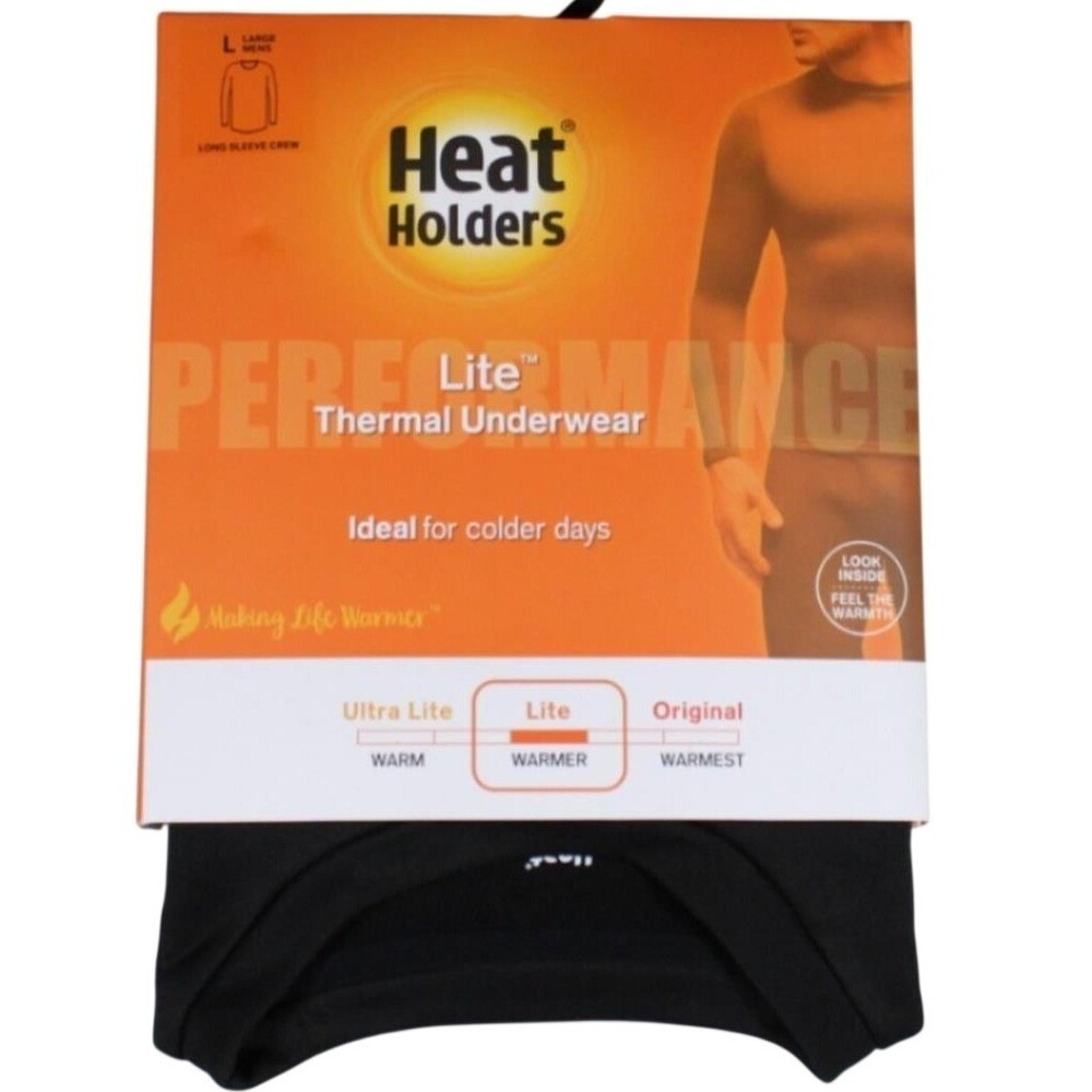 Heat Holders Lite Thermal Underwear Long Sleeve Crew Top Black Mens Large‎ 42-44
